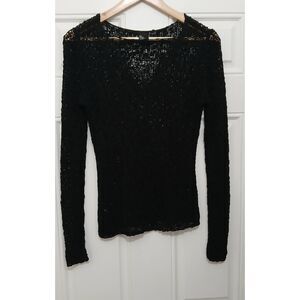 The fisher project womens small open knit sheer cotton knit airy top black